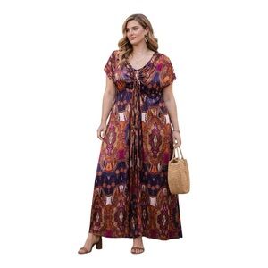 Lane Bryant Multicolor Boho Medallion Maxi Dress Plus 14 16 Flowing Resort Artsy